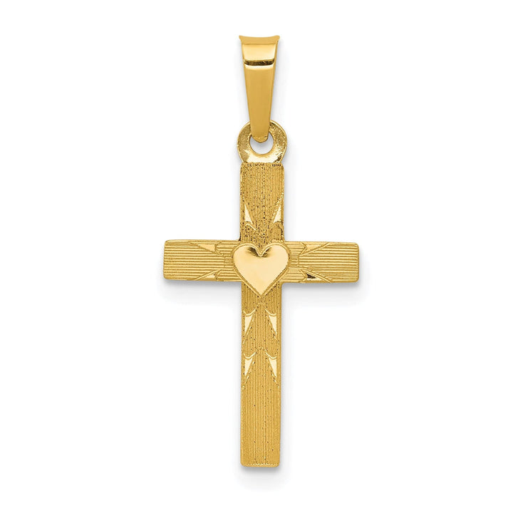 Lovely Rita's 14K Yellow Gold Classic Textured Heart Reversible Latin Cross