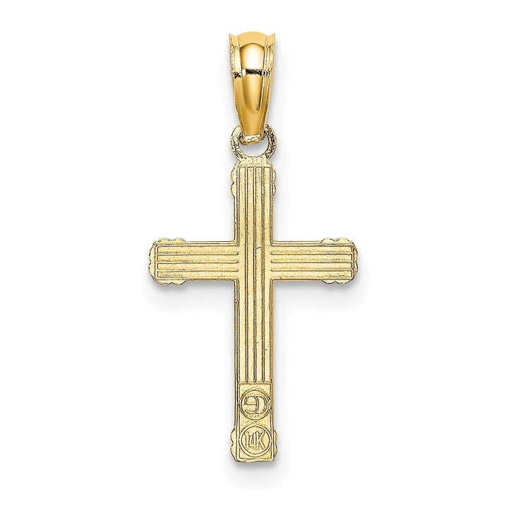 Lovely Rita's 14K Yellow Gold Classic Textured Mini Heart Design Latin Cross Pendant
