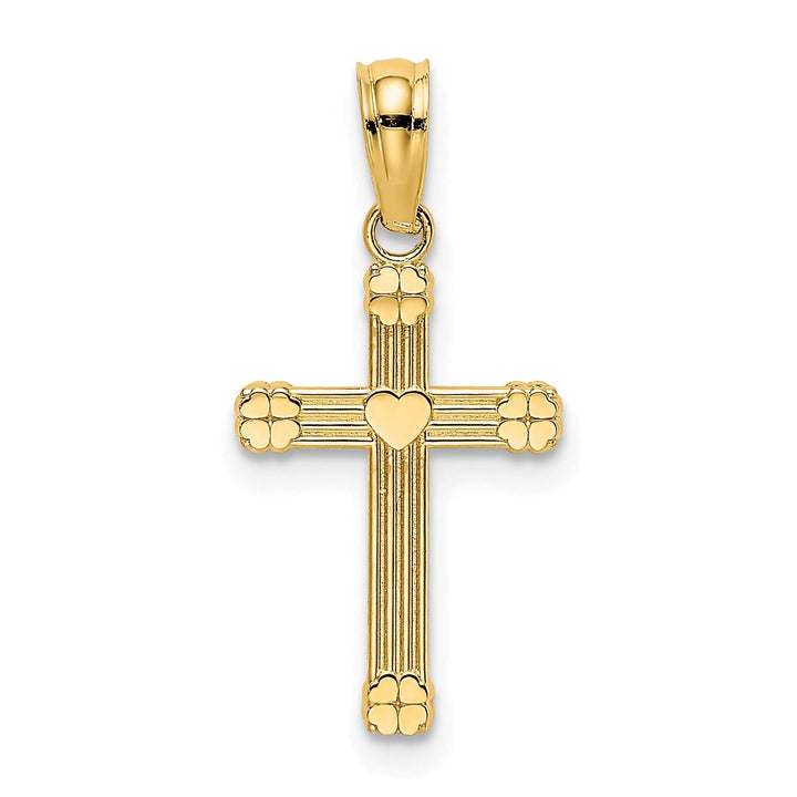 Lovely Rita's 14K Yellow Gold Classic Textured Mini Heart Design Latin Cross Pendant