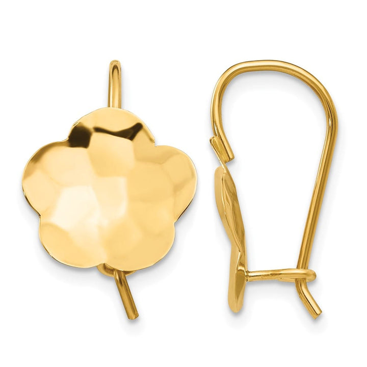 14K Yellow Gold Concave Hammered 13mm Flower Disc Kidney Wire Earrings, view 1 of 4