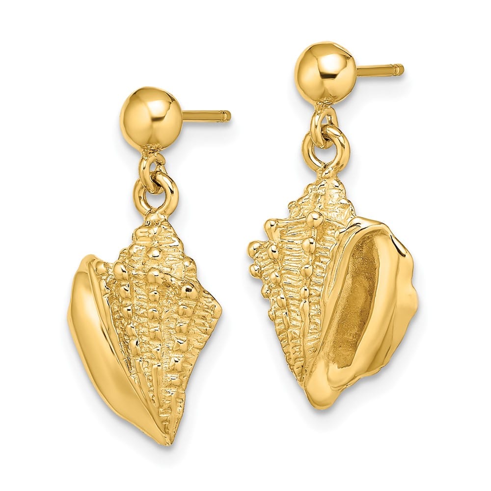 14K Yellow Gold Conch Shell Dangle Earrings, view 2 of 4
