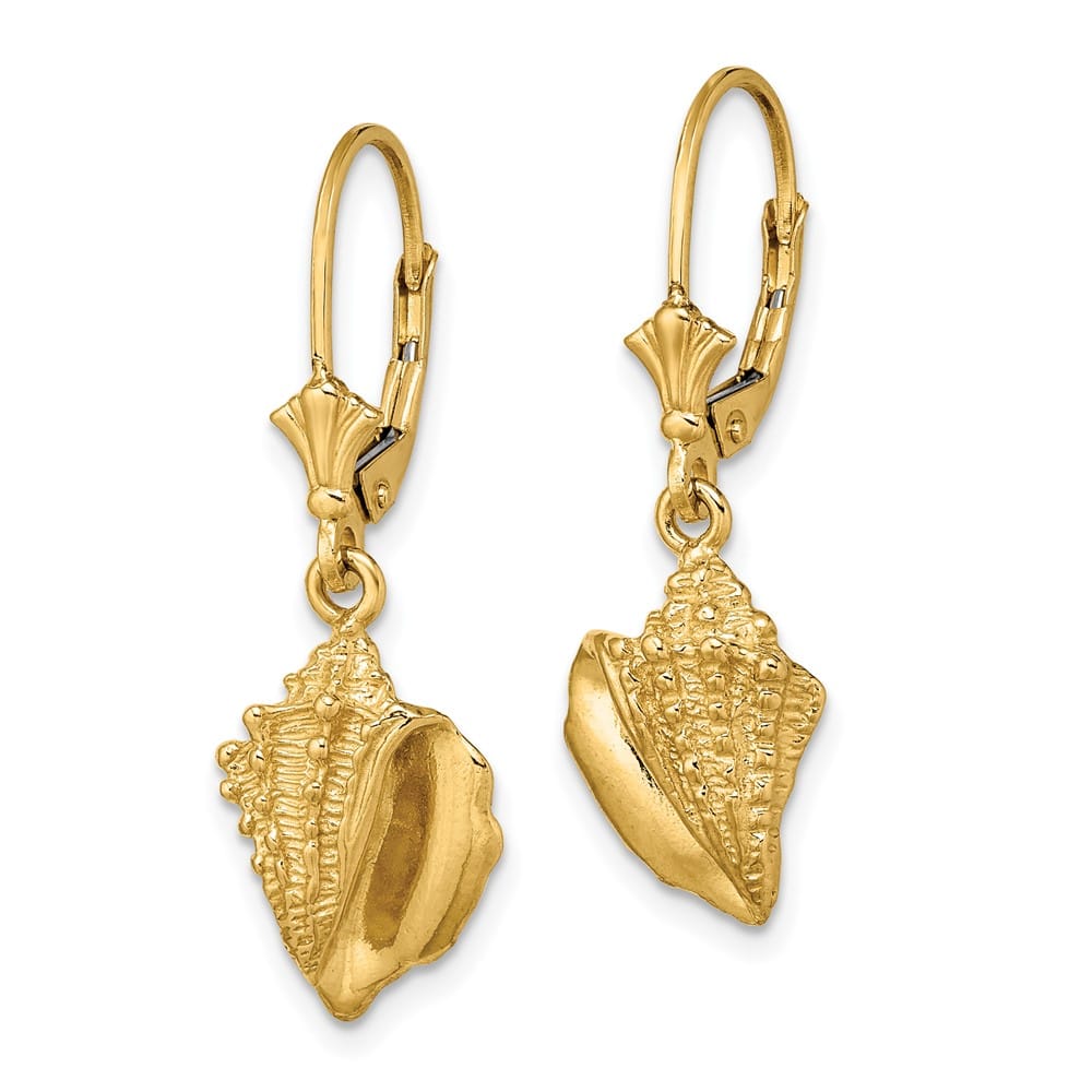 14K Yellow Gold Conch Shell Leverback Earrings, view 2 of 4