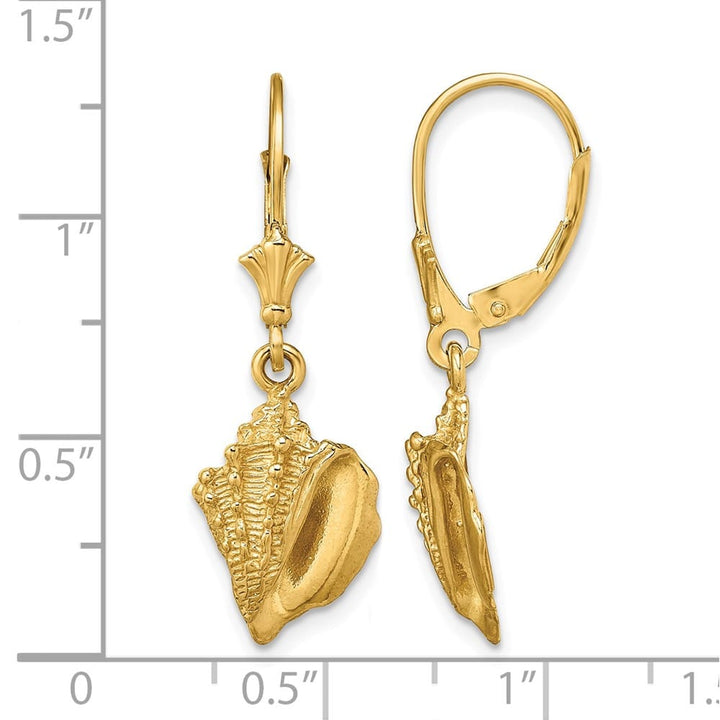 14K Yellow Gold Conch Shell Leverback Earrings, view 4 of 4