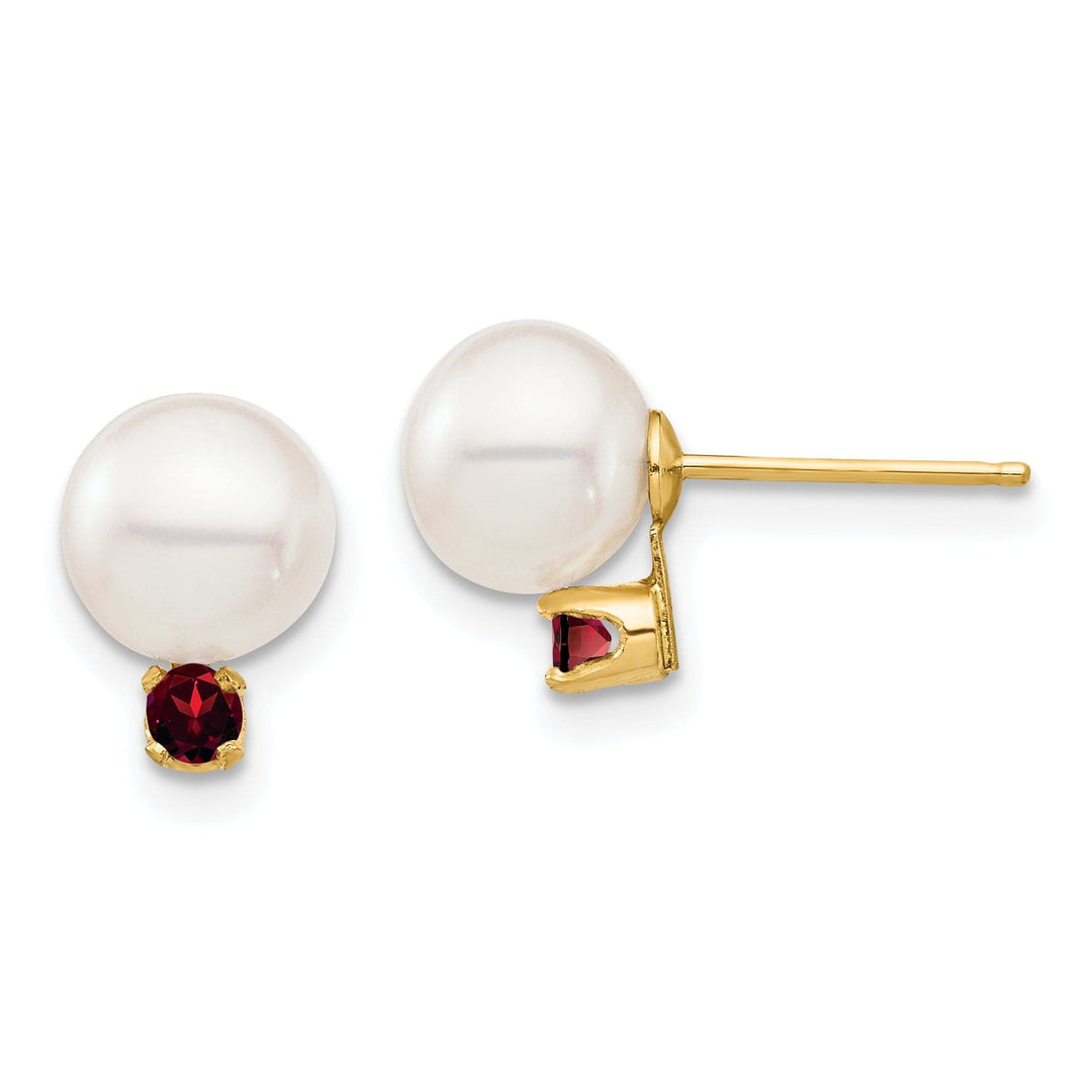 14K Yellow Gold Contemporary 7-7.5mm Freshwater Pearl Garnet Studs
