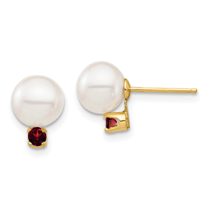 14K Yellow Gold Contemporary 7-7.5mm Freshwater Pearl Garnet Studs