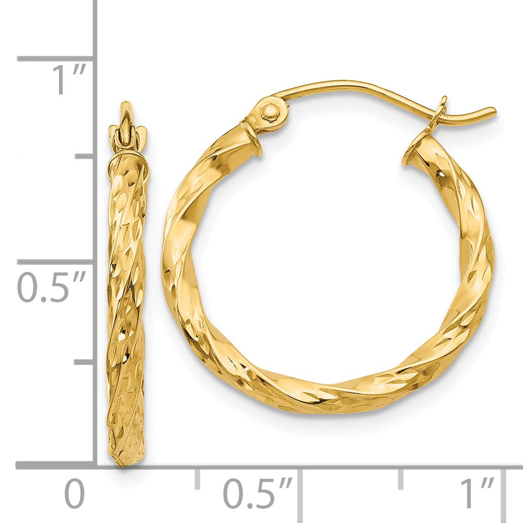 14K Yellow Gold Contemporary Polished 20mm Hollow Twisted Hoops