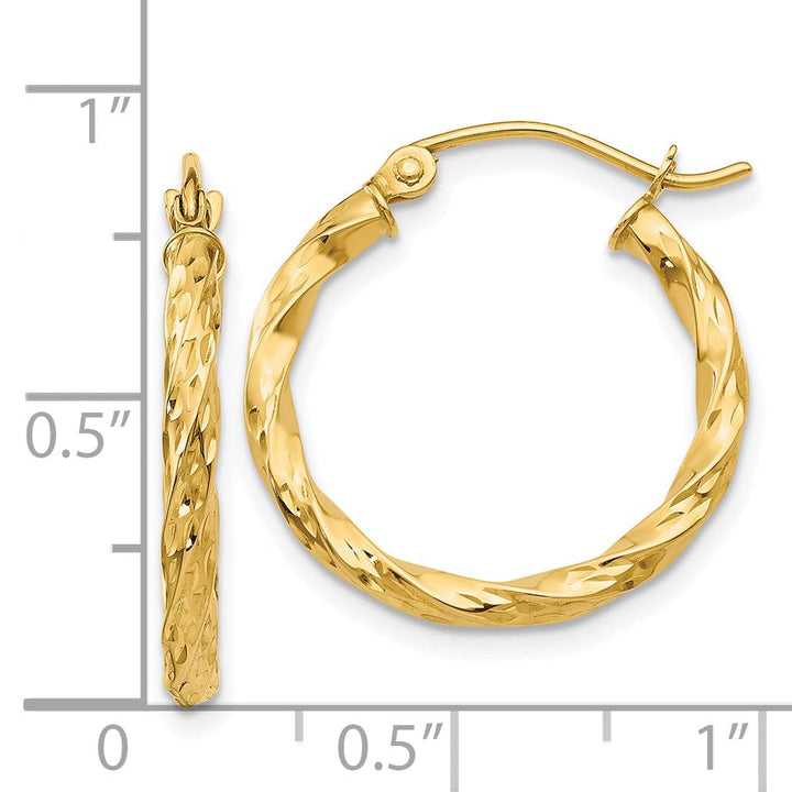 14K Yellow Gold Contemporary Polished 20mm Hollow Twisted Hoops