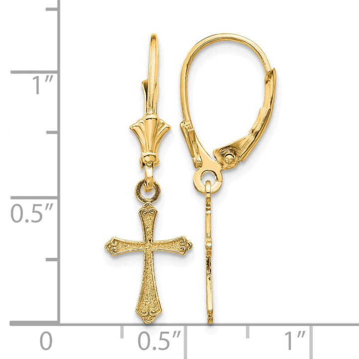 14K Yellow Gold Cross Dangle Leverback Earrings