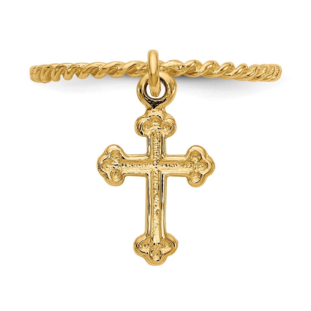 14k Yellow Gold Cross Dangle Twisted Band Ring