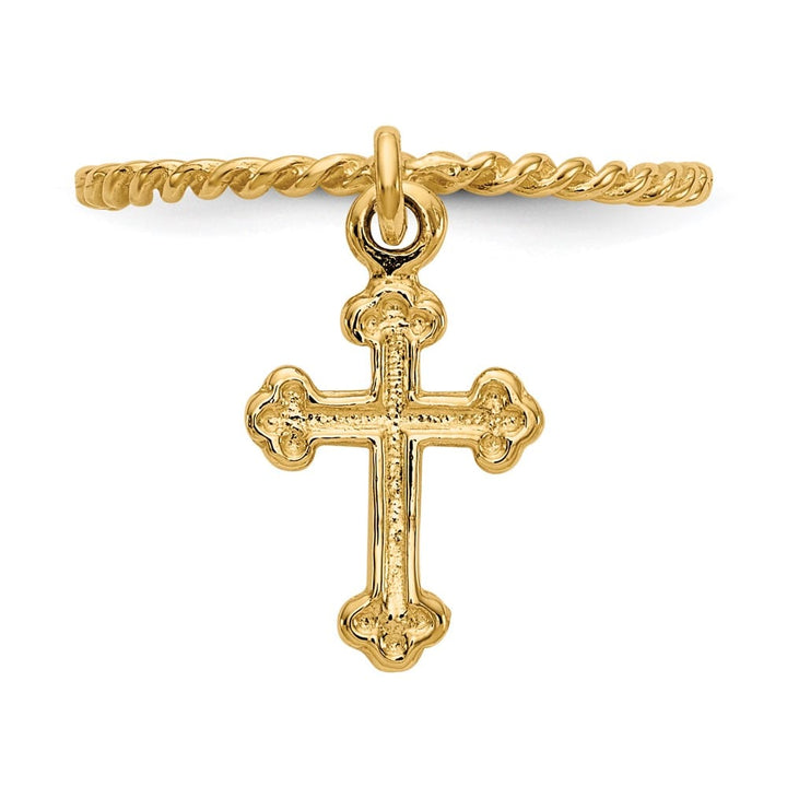 14k Yellow Gold Cross Dangle Twisted Band Ring