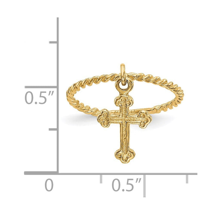 14k Yellow Gold Cross Dangle Twisted Band Ring