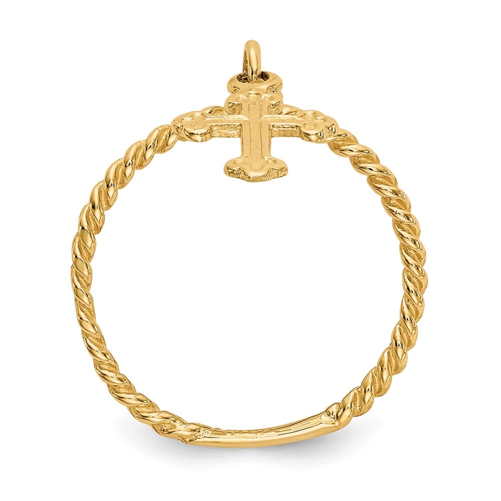 14k Yellow Gold Cross Dangle Twisted Band Ring