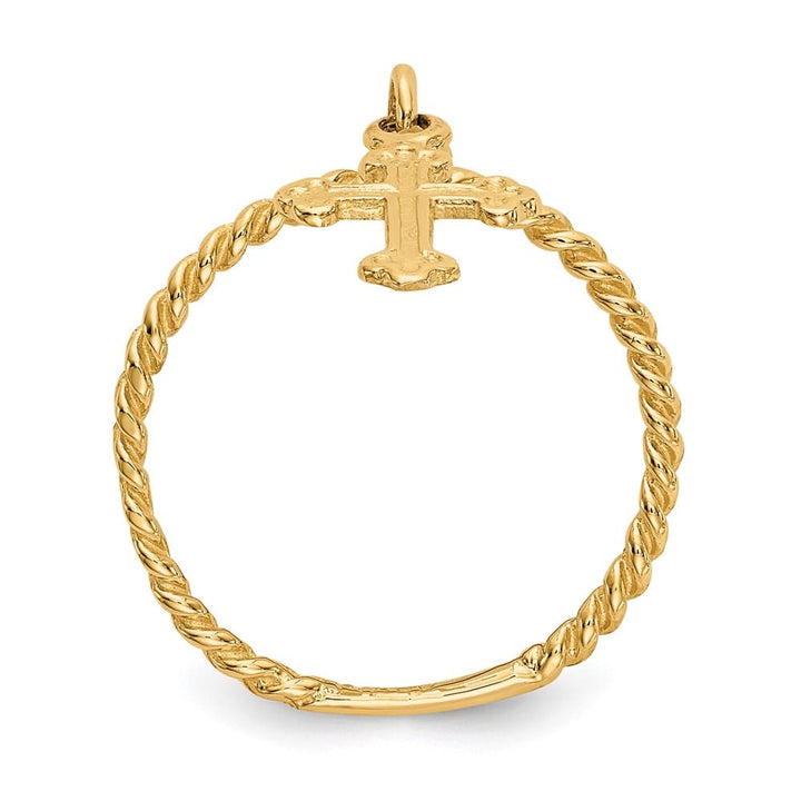 14k Yellow Gold Cross Dangle Twisted Band Ring