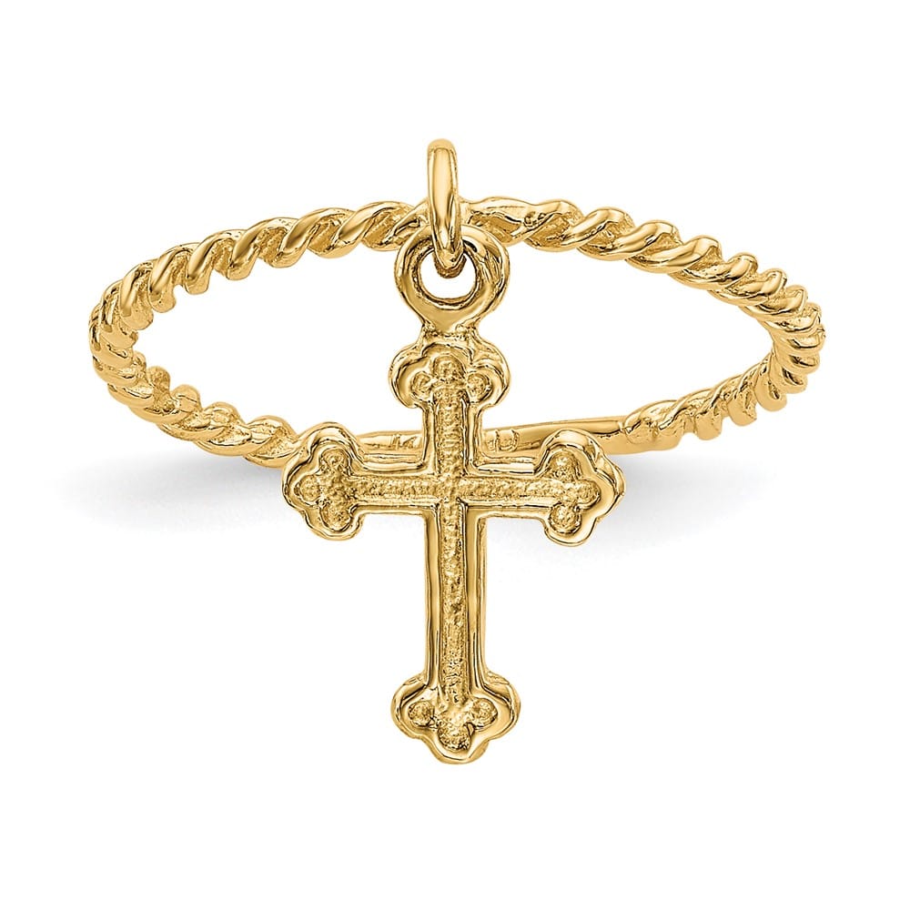 14k Yellow Gold Cross Dangle Twisted Band Ring