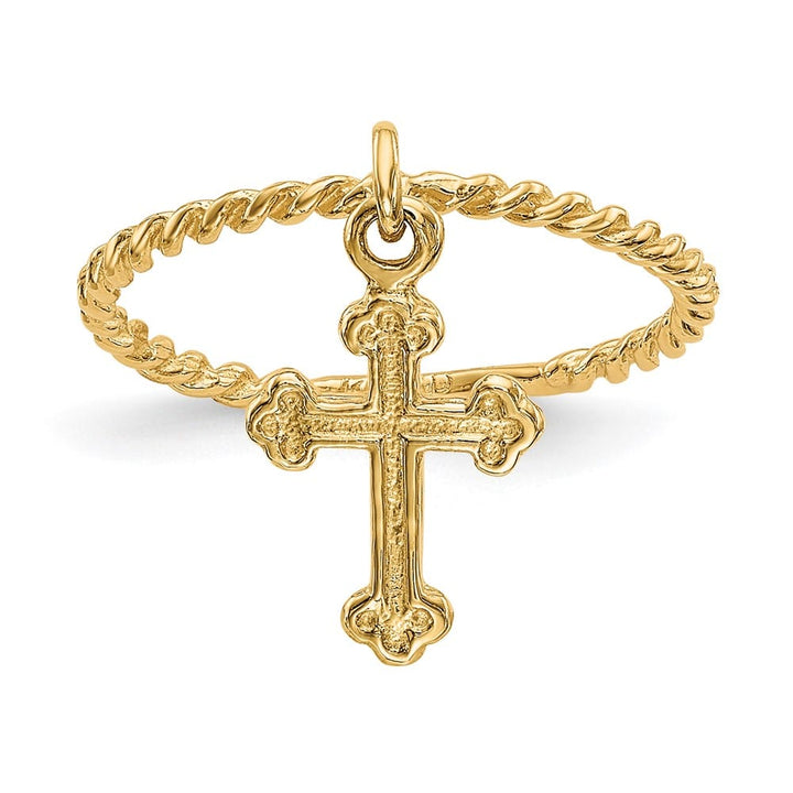 14k Yellow Gold Cross Dangle Twisted Band Ring