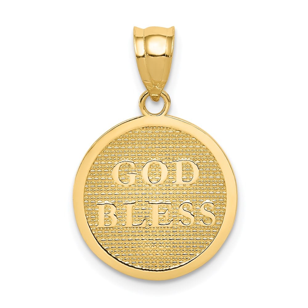 14K Yellow Gold Cross God Bless Medal Pendant, view 3 of 4