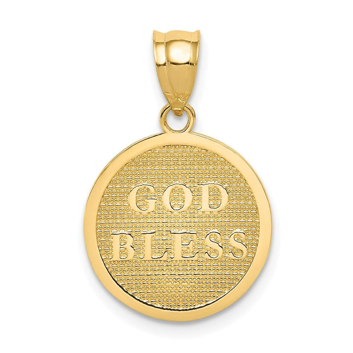 14K Yellow Gold Cross God Bless Medal Pendant, view 3 of 4