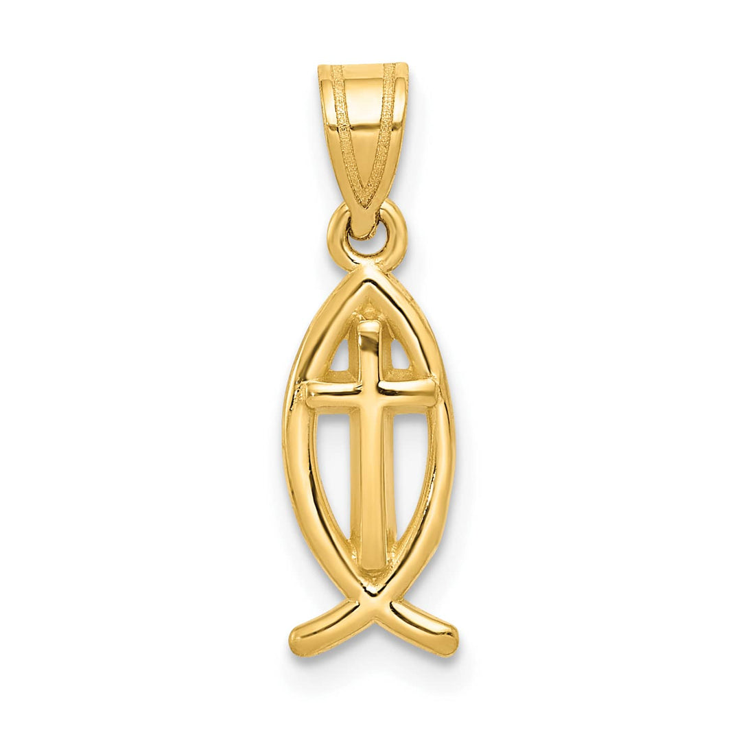 14K Yellow Gold Cross Ichthus Fish Charm