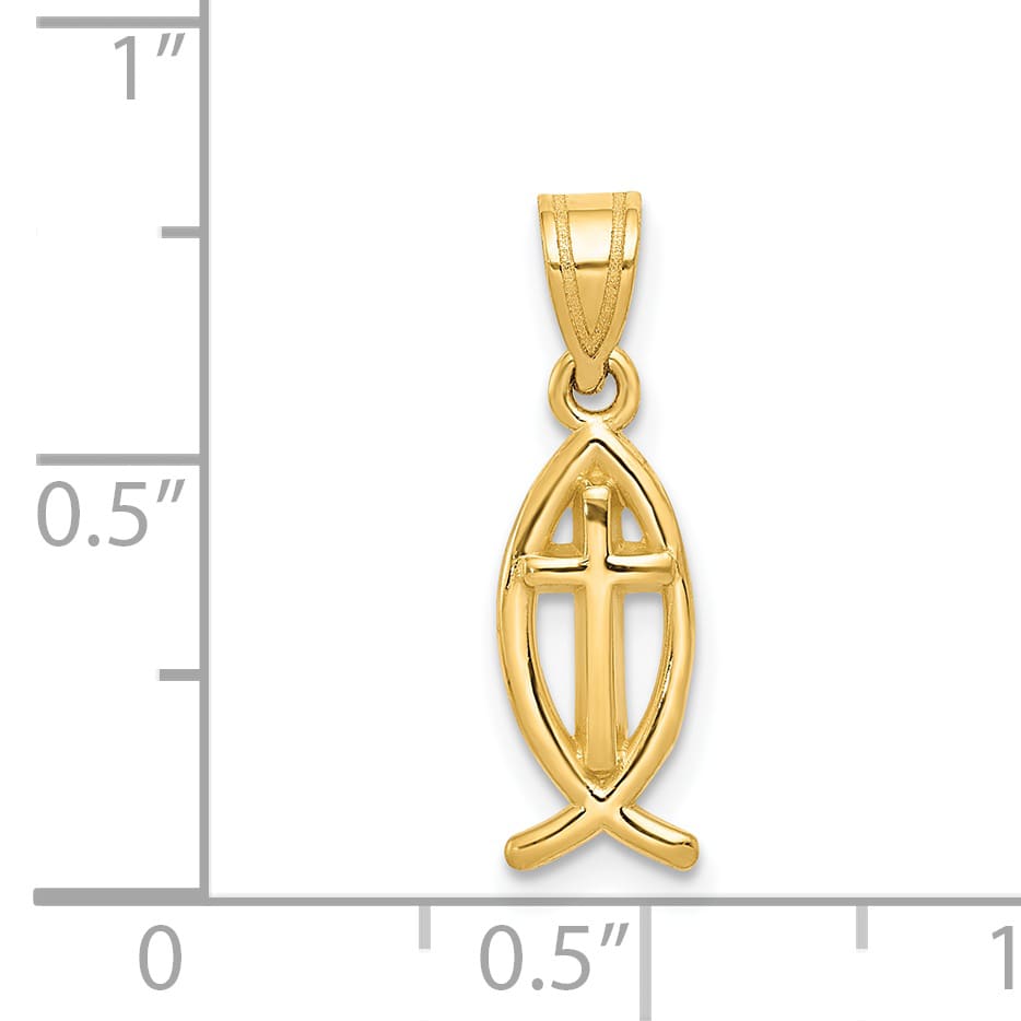 14K Yellow Gold Cross Ichthus Fish Charm