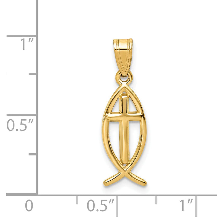14K Yellow Gold Cross Ichthus Fish Pendant