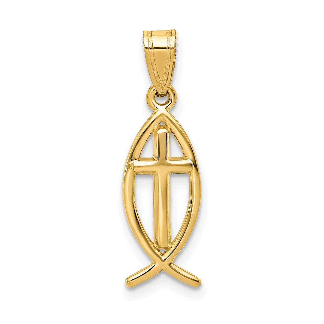 14K Yellow Gold Cross Ichthus Fish Pendant