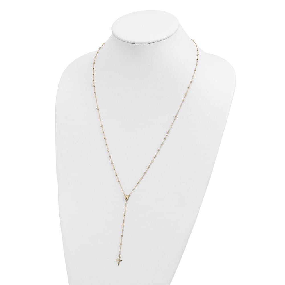 14K Yellow Gold Cross Miraculous Medal Beaded Rosary 24 inch Necklace