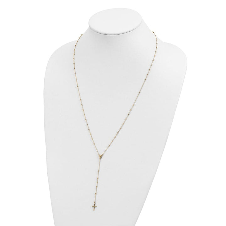 14K Yellow Gold Cross Miraculous Medal Beaded Rosary 24 inch Necklace