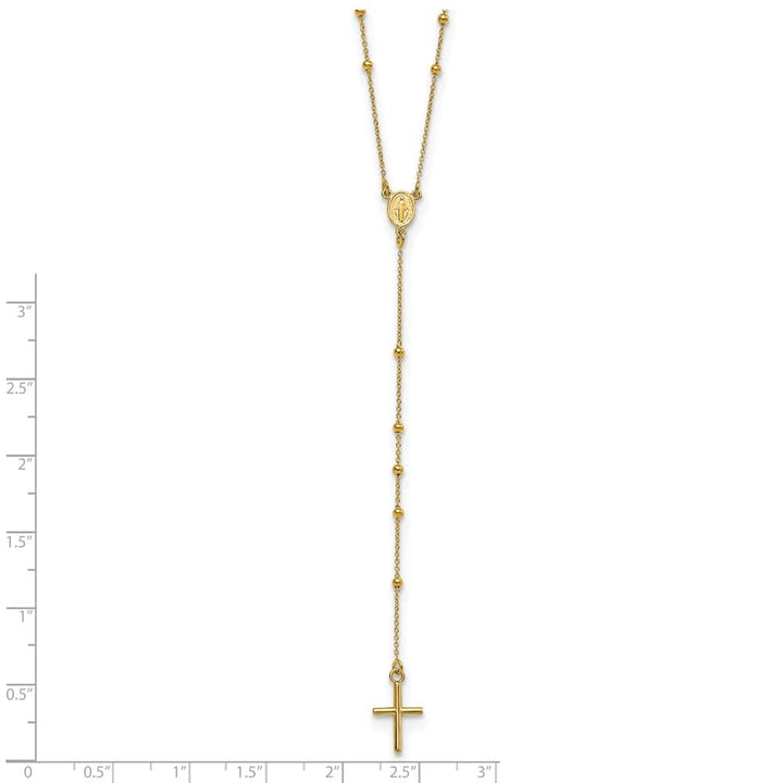 14K Yellow Gold Cross Miraculous Medal Beaded Rosary 24 inch Necklace
