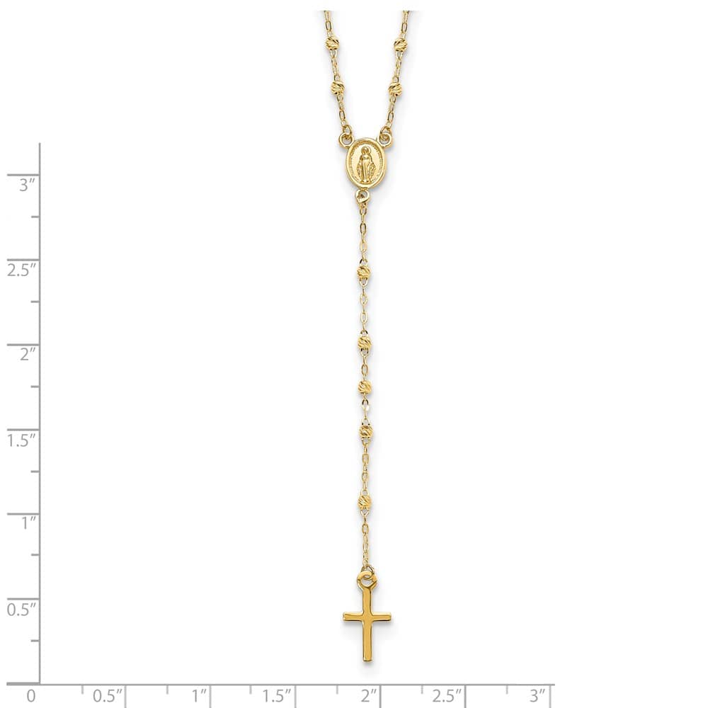 14K Yellow Gold Cross Miraculous Medal Beads Rosary 20 inch Necklace