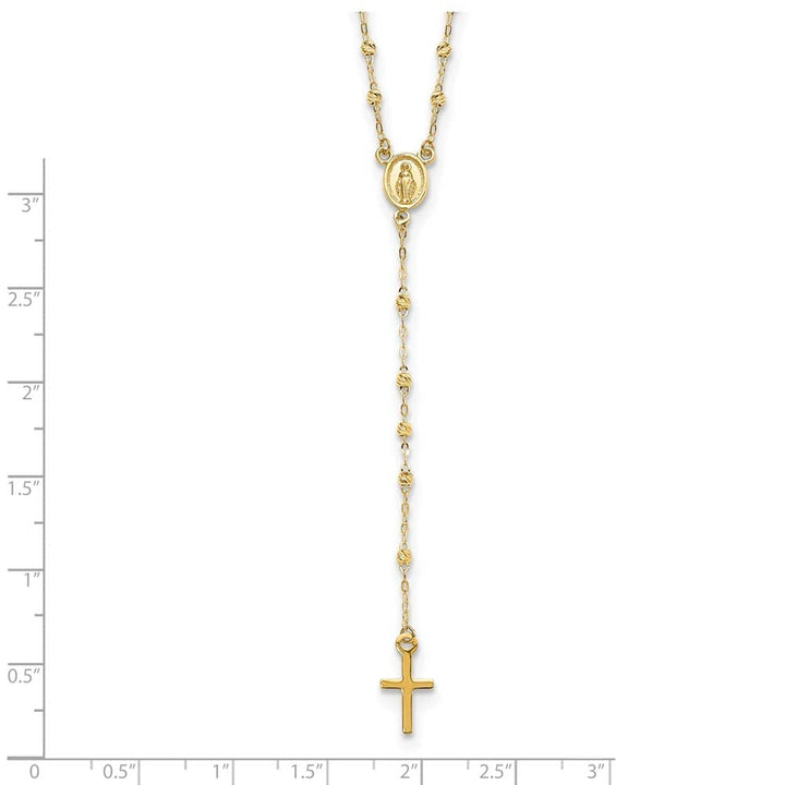 14K Yellow Gold Cross Miraculous Medal Beads Rosary 20 inch Necklace