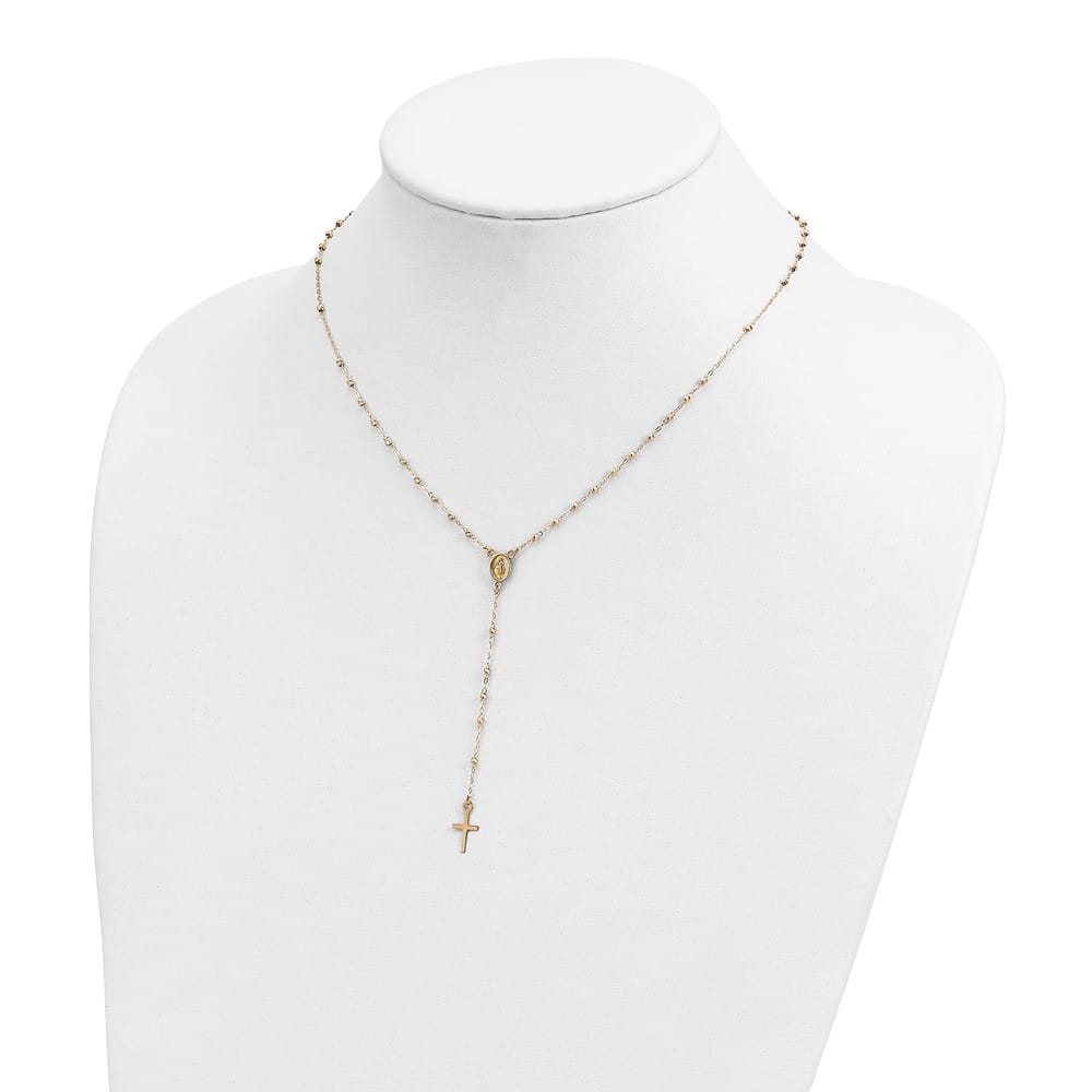14K Yellow Gold Cross Miraculous Medal Beads Rosary 20 inch Necklace
