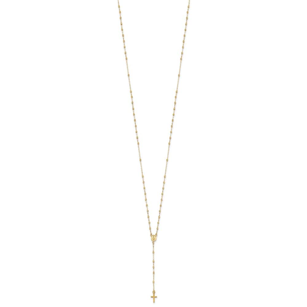 14K Yellow Gold Cross Miraculous Medal Beads Rosary 20 inch Necklace