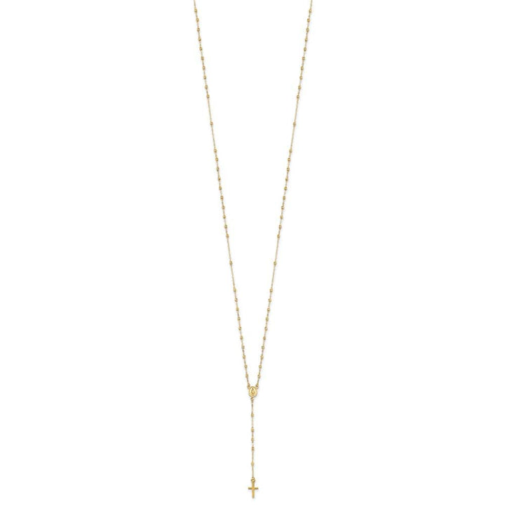 14K Yellow Gold Cross Miraculous Medal Beads Rosary 20 inch Necklace