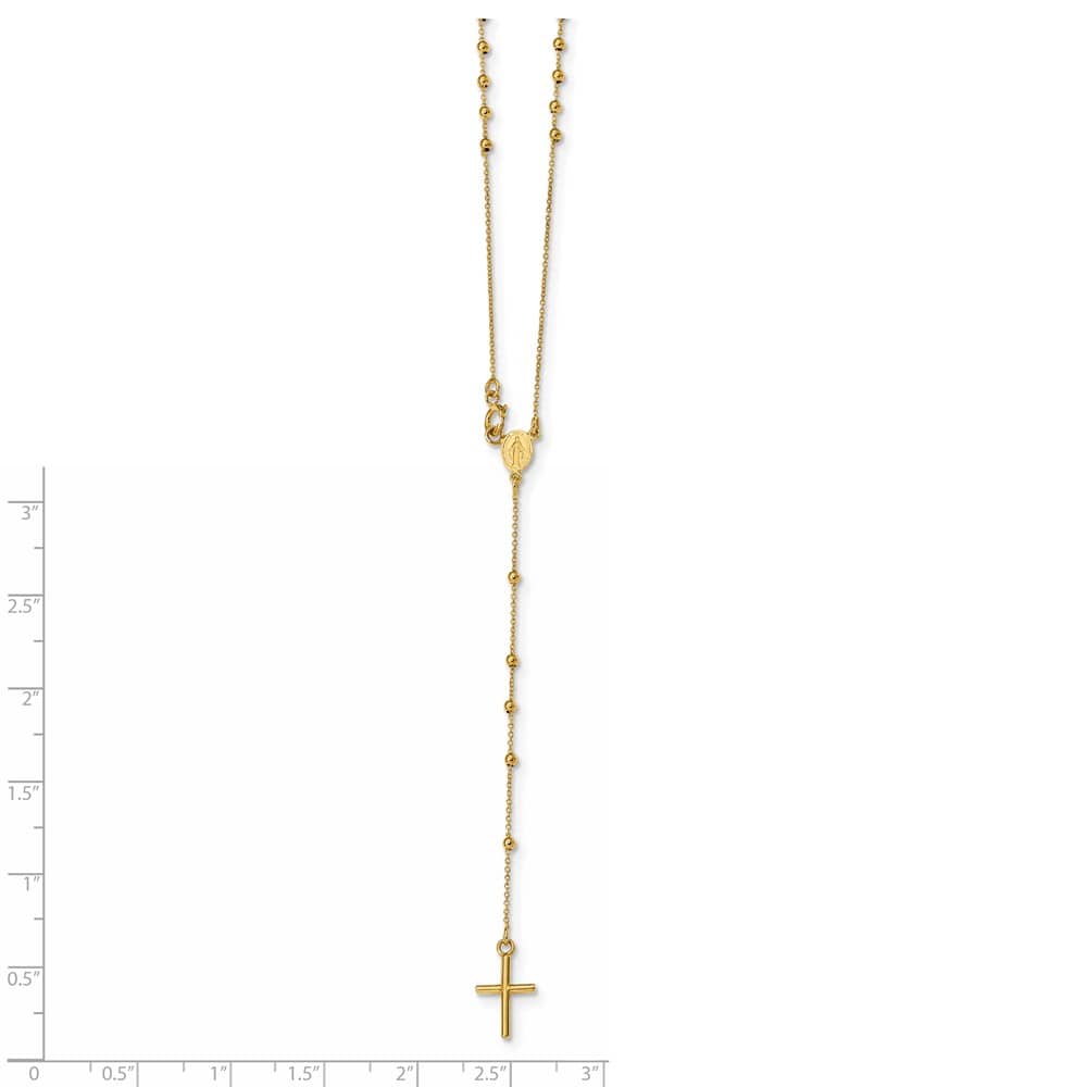14K Yellow Gold Cross Miraculous Medal Rosary 16.5 inch Necklace