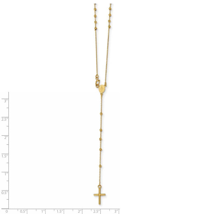 14K Yellow Gold Cross Miraculous Medal Rosary 16.5 inch Necklace