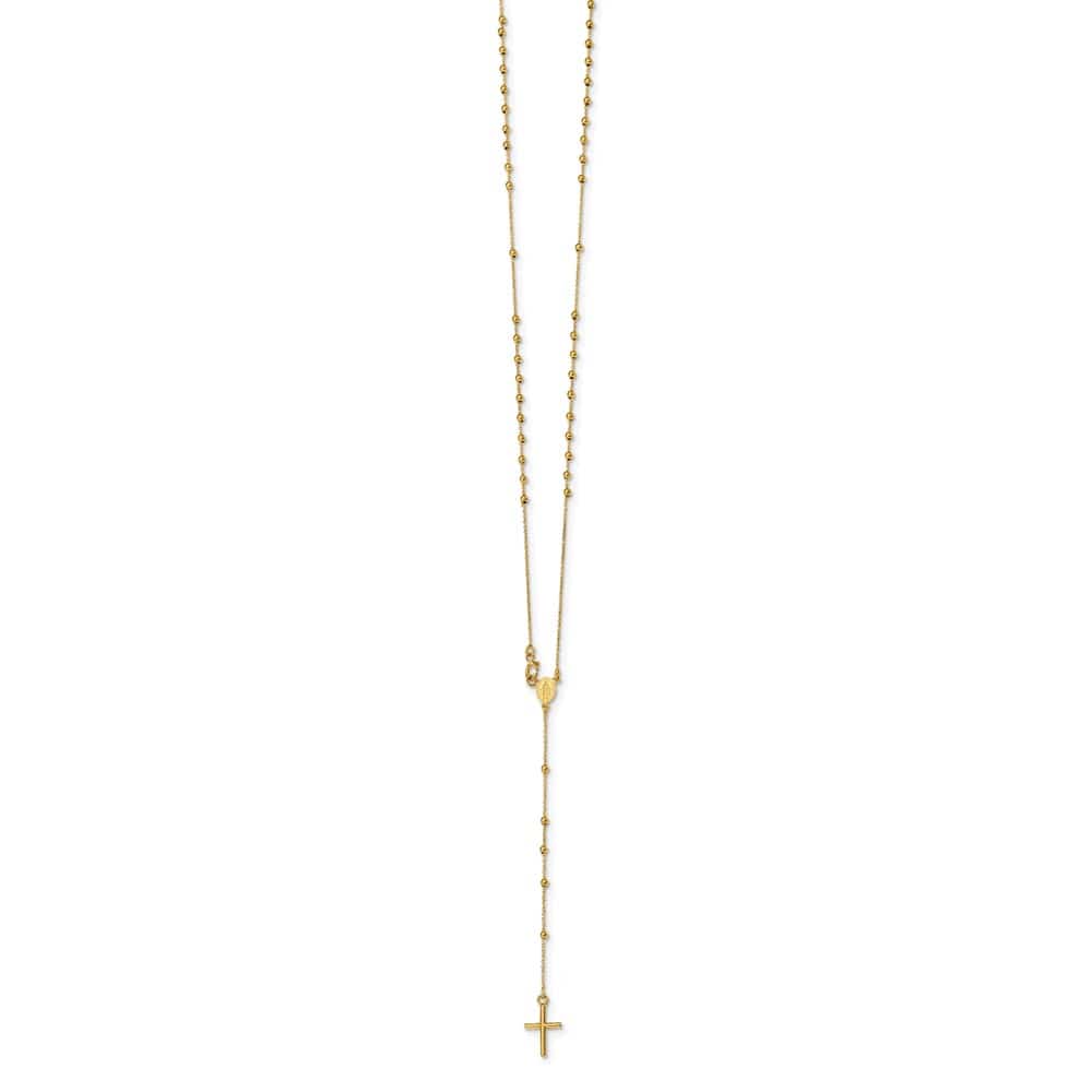 14K Yellow Gold Cross Miraculous Medal Rosary 16.5 inch Necklace