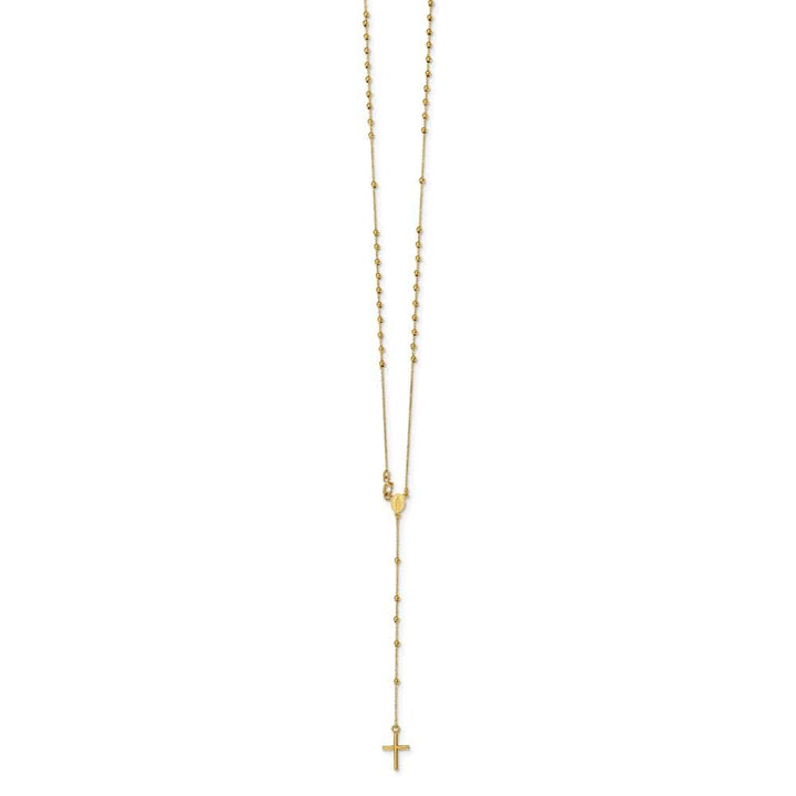 14K Yellow Gold Cross Miraculous Medal Rosary 16.5 inch Necklace
