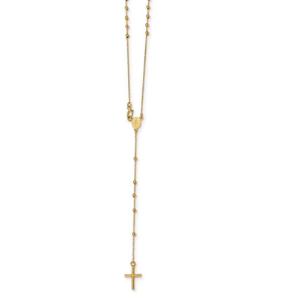 14K Yellow Gold Cross Miraculous Medal Rosary 16.5 inch Necklace