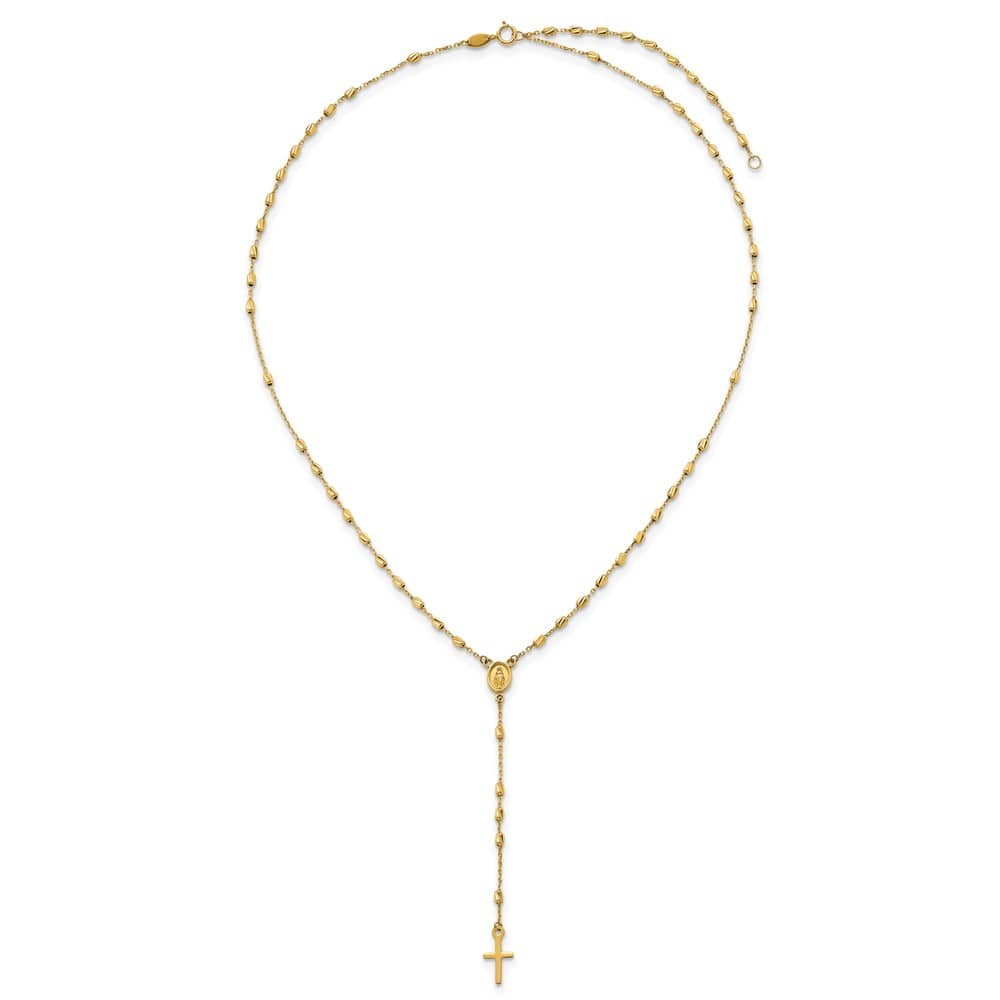 14K Yellow Gold Cross Miraculous Medal Rosary 18.75 inch Necklace