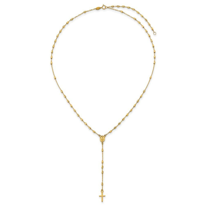 14K Yellow Gold Cross Miraculous Medal Rosary 18.75 inch Necklace