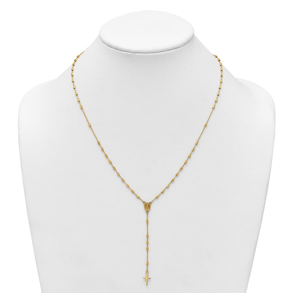 14K Yellow Gold Cross Miraculous Medal Rosary 18.75 inch Necklace