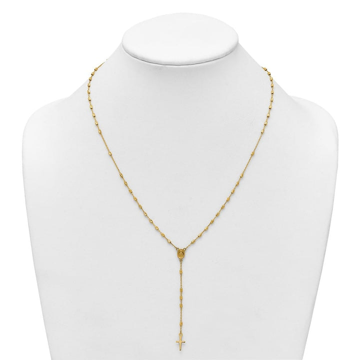 14K Yellow Gold Cross Miraculous Medal Rosary 18.75 inch Necklace