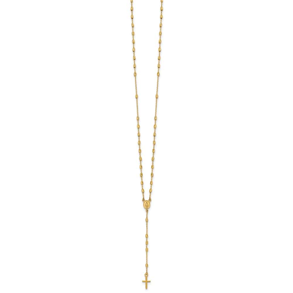 14K Yellow Gold Cross Miraculous Medal Rosary 18.75 inch Necklace