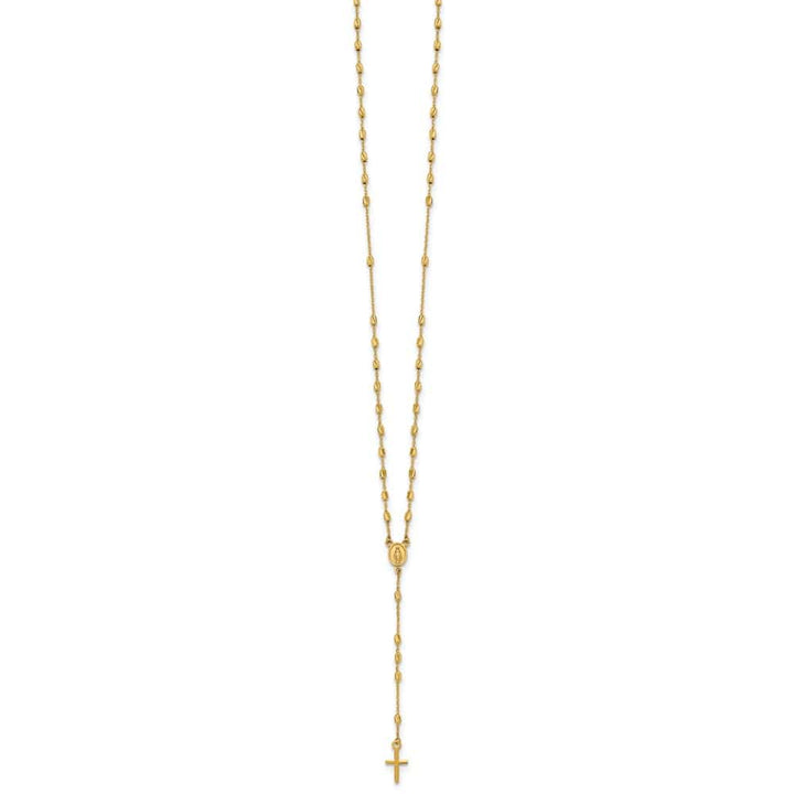 14K Yellow Gold Cross Miraculous Medal Rosary 18.75 inch Necklace