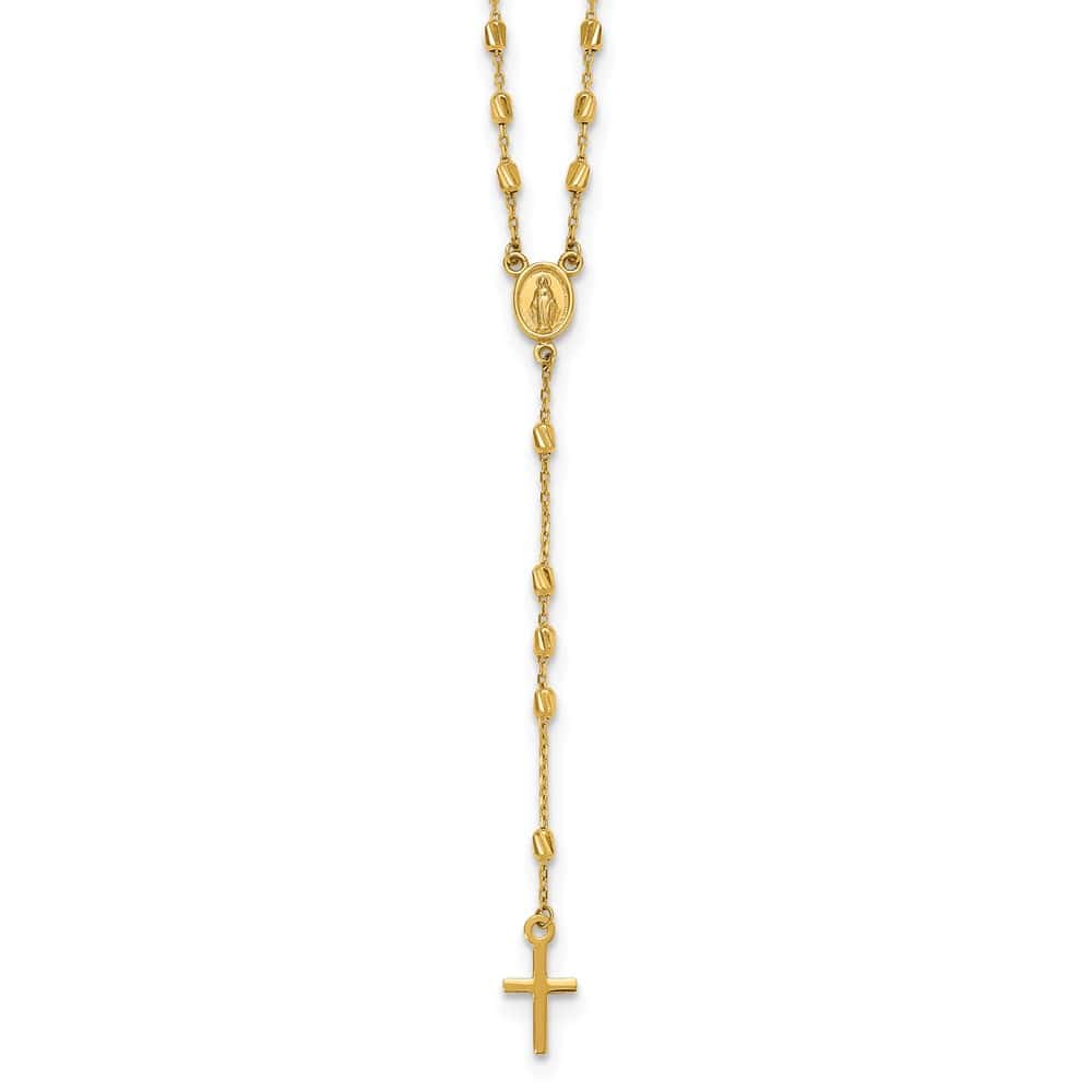 14K Yellow Gold Cross Miraculous Medal Rosary 18.75 inch Necklace