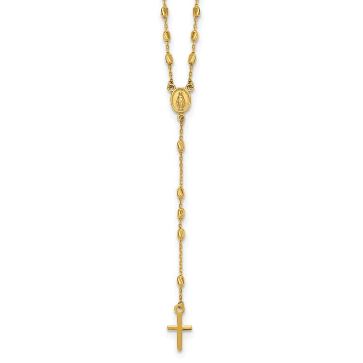 14K Yellow Gold Cross Miraculous Medal Rosary 18.75 inch Necklace