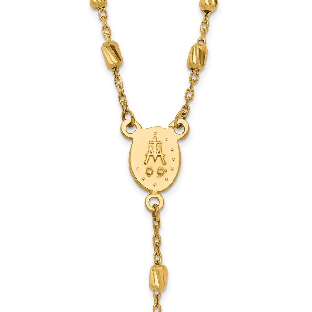14K Yellow Gold Cross Miraculous Medal Rosary 18.75 inch Necklace