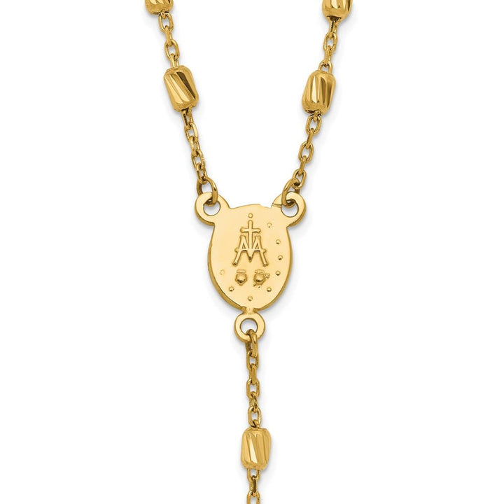 14K Yellow Gold Cross Miraculous Medal Rosary 18.75 inch Necklace