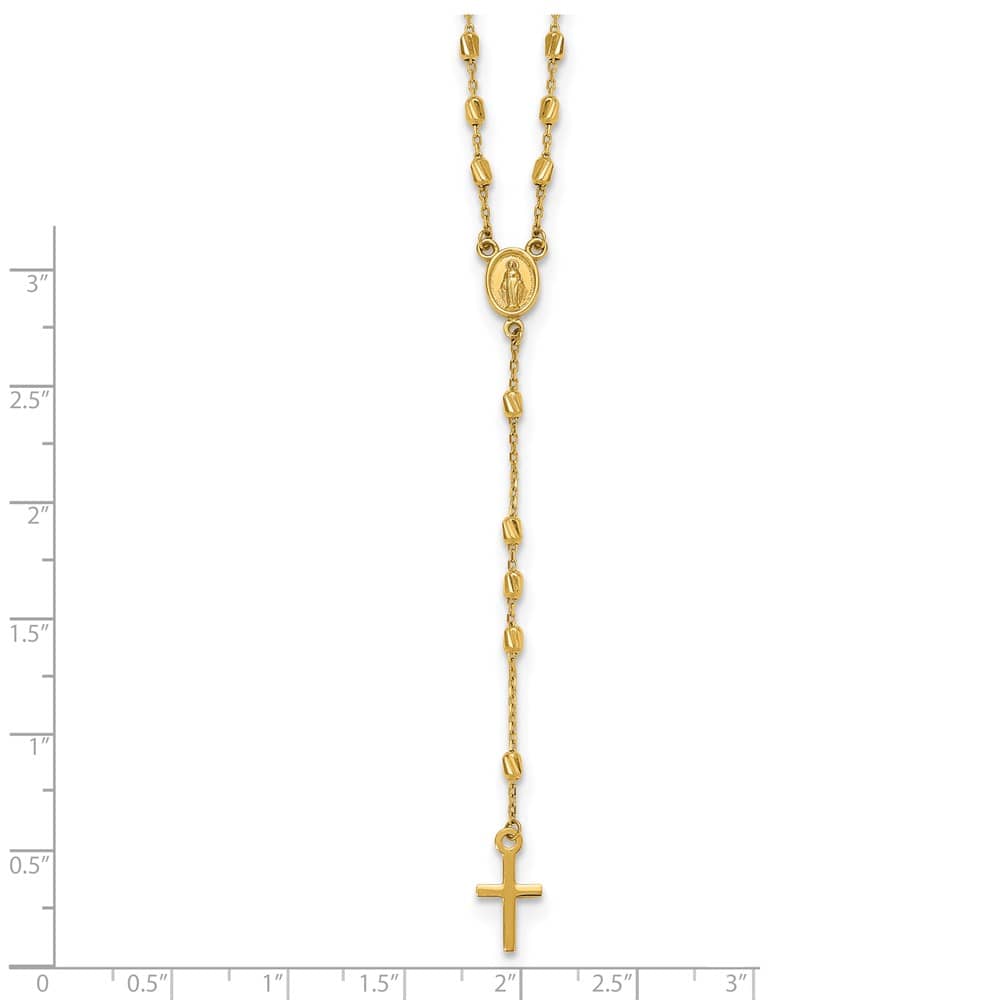 14K Yellow Gold Cross Miraculous Medal Rosary 18.75 inch Necklace