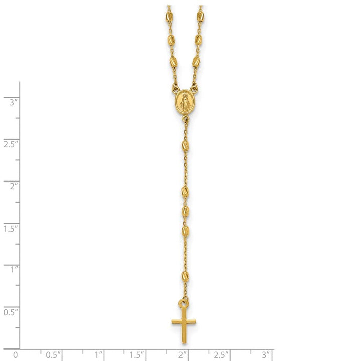 14K Yellow Gold Cross Miraculous Medal Rosary 18.75 inch Necklace